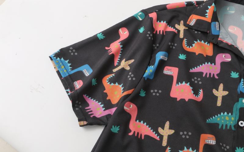 Herre Over Det Hele Tegneserie Dinosaur Med Tryk Kortærmet Snoretræk To Stykke Outfits