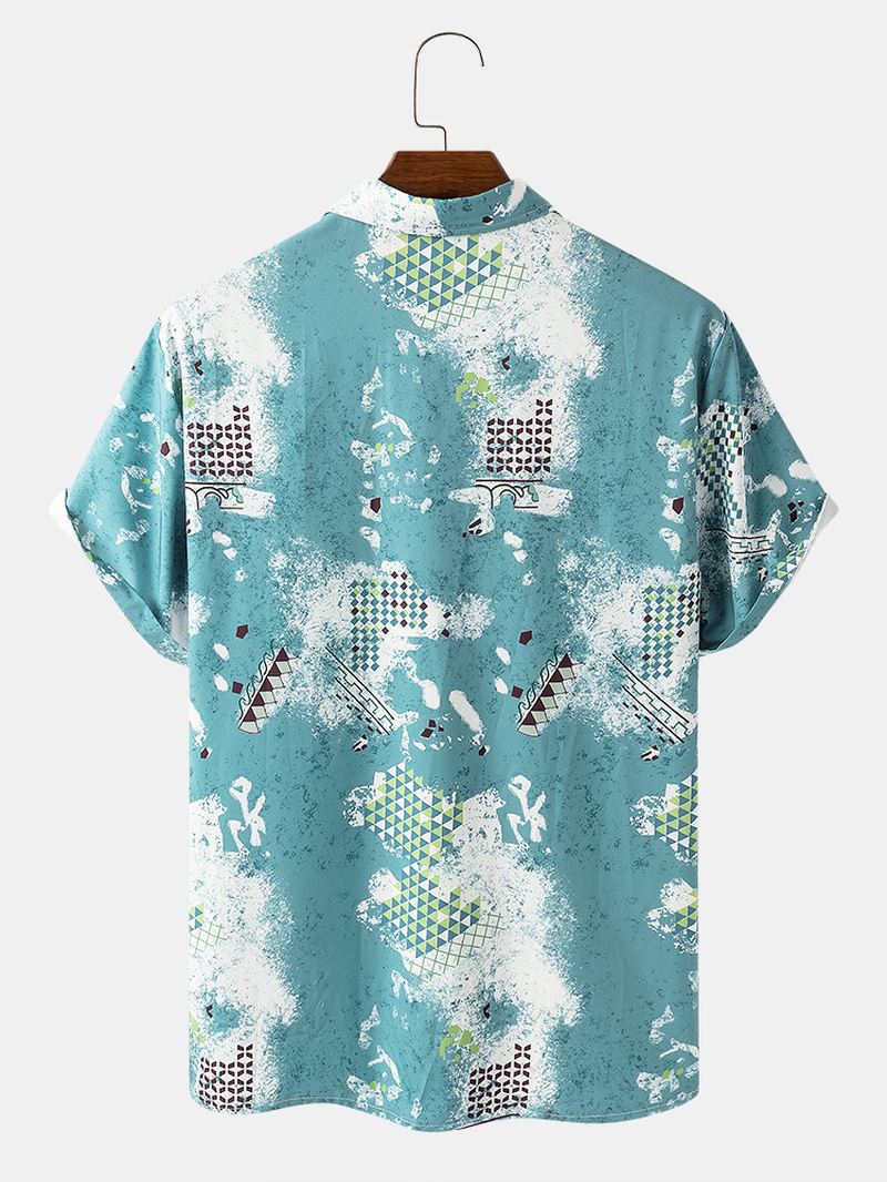 Herre Patchwork Dobbeltmønstre Mix Med Tryk Kortærmede Casual Skjorter
