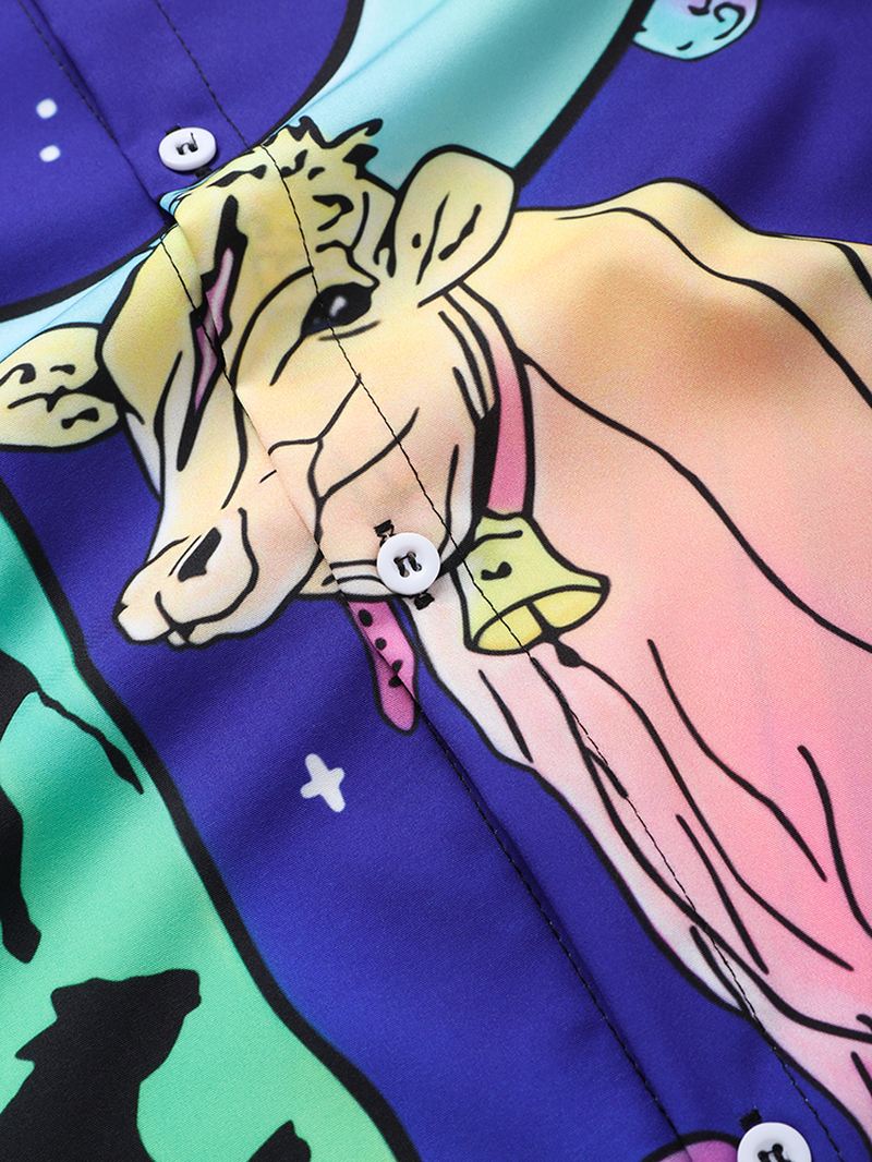 Herre Sjove Space Bull Mønster Casual Skjorter