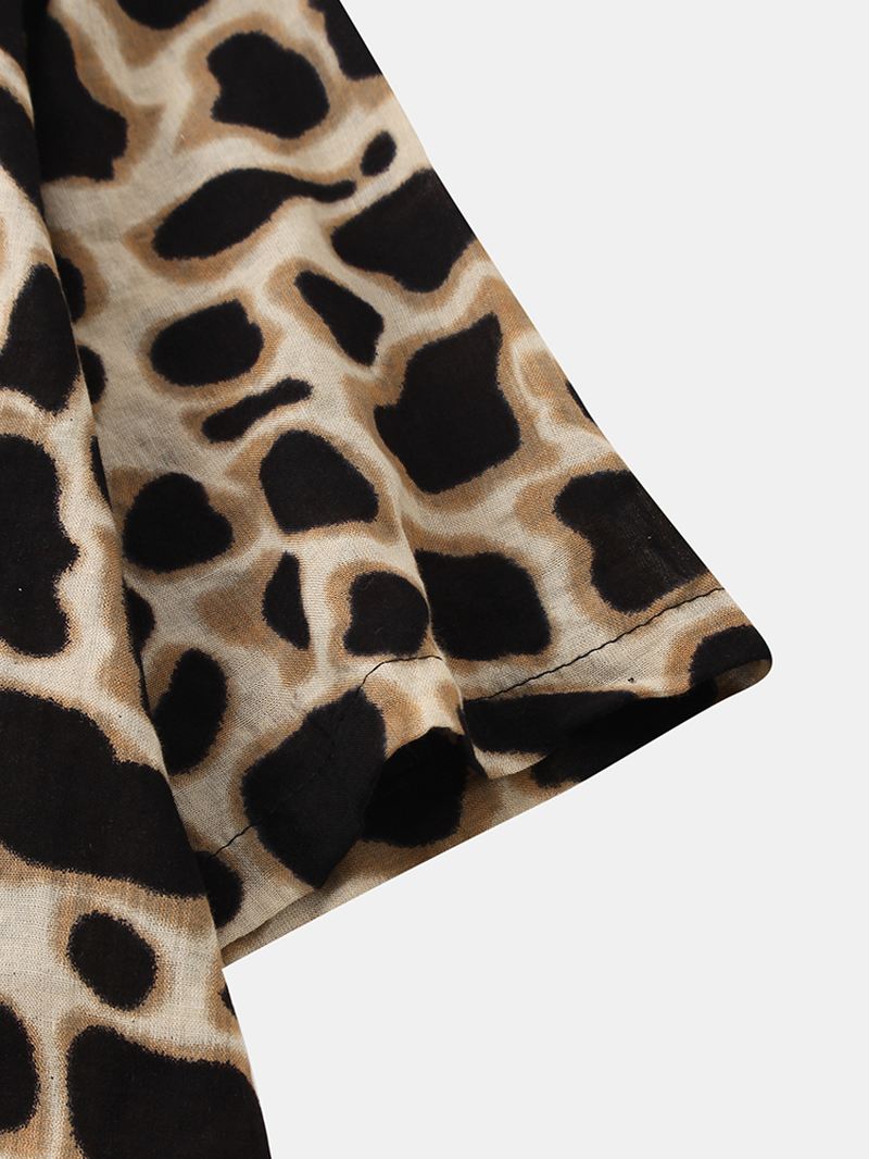 Herre Skjorter Med Korte Ærmer I Leopardtryk Med Henley-krave