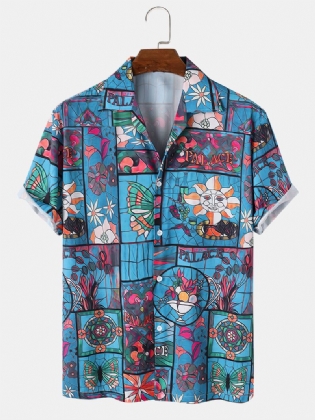 Herre Skjorter Med Korte Ærmer Og Vintage Blomstertryk