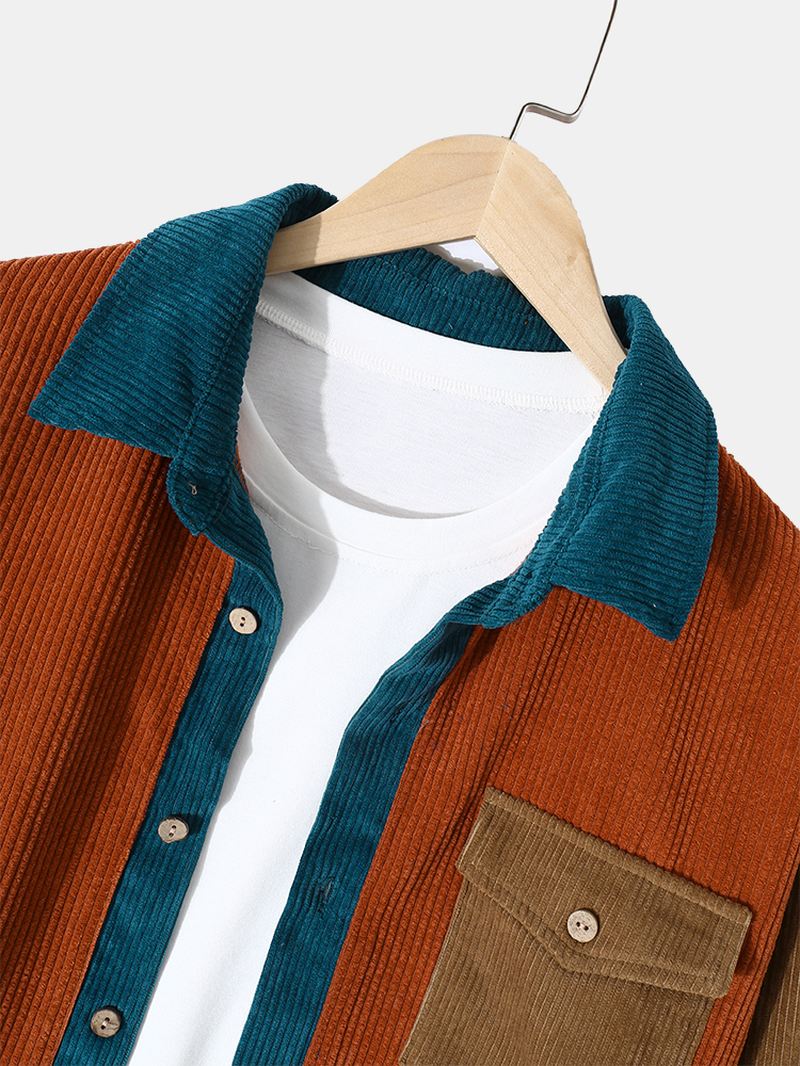 Herre Splejsning Corduroy Button Color Block Casual Skjorte