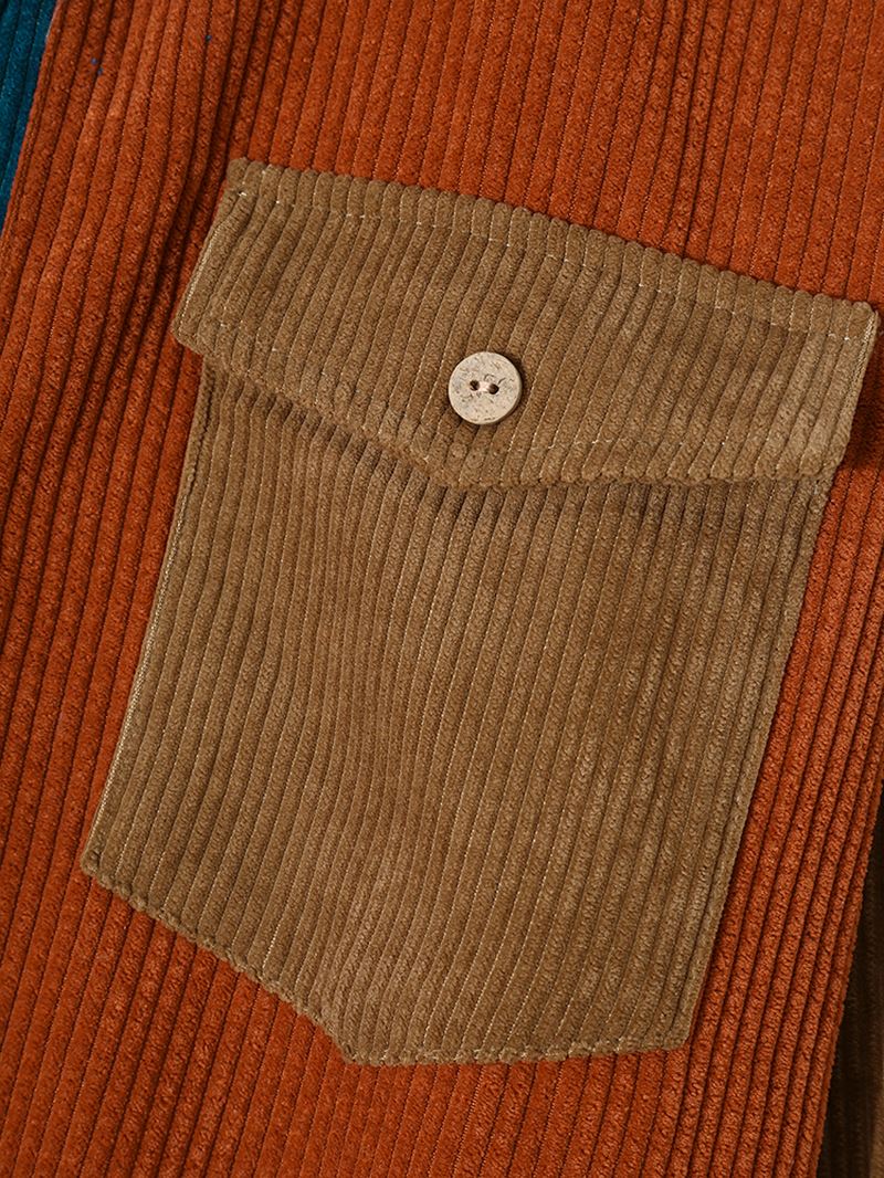 Herre Splejsning Corduroy Button Color Block Casual Skjorte