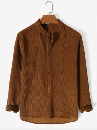 Herre Standkrave Solid Button Down Fløjlsskjorte