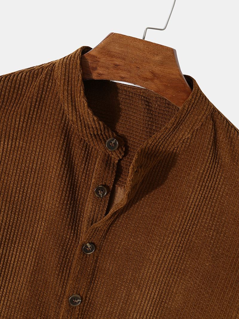 Herre Standkrave Solid Button Down Fløjlsskjorte