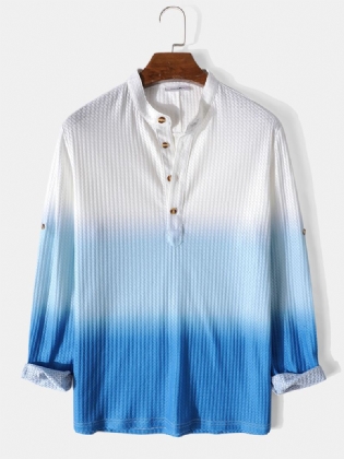 Herre Vaffel Ombre Knap Afslappet Langærmet Henley Skjorte