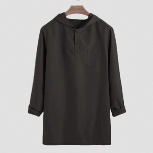 Herre Vintage Ensfarvede Langærmede Casual T-shirts Med Hætte