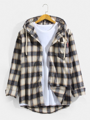 Herre Vintage Plaid Hættetrøjer Med Lange Ærmer Med Brystlomme