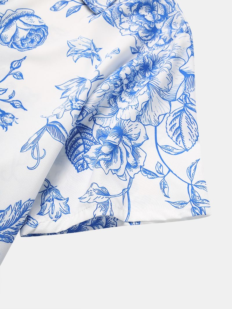Herremode Med Blomsterprint I Kinesisk Stil Med Korte Ærmer