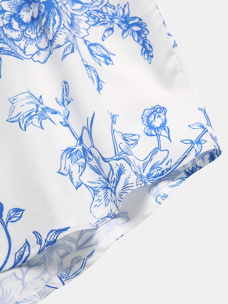 Herremode Med Blomsterprint I Kinesisk Stil Med Korte Ærmer