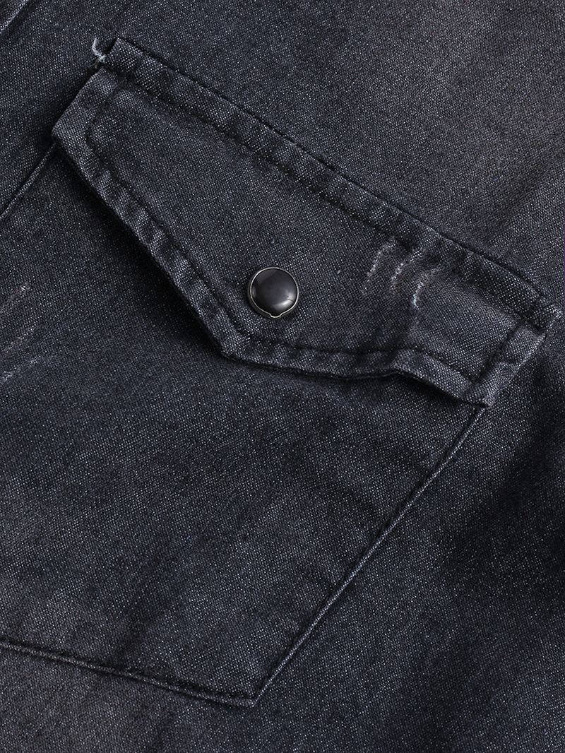 Langærmede Camouflagesømme Til Mænd Personlighedstrend Denimskjorter Med Dobbelt Lomme