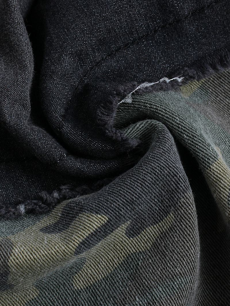Langærmede Camouflagesømme Til Mænd Personlighedstrend Denimskjorter Med Dobbelt Lomme