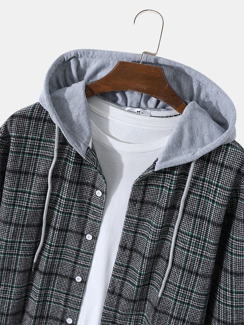 Mænd Casual Plaid Button Up Hættesnor Casual Skjorter