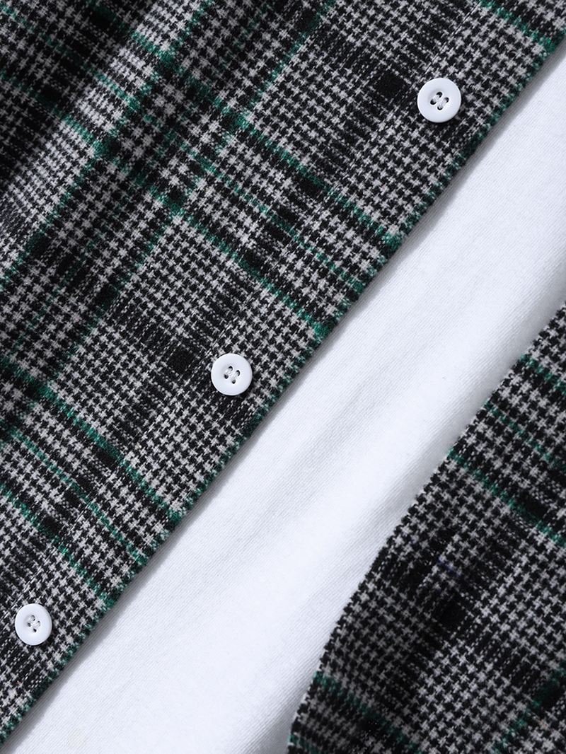 Mænd Casual Plaid Button Up Hættesnor Casual Skjorter