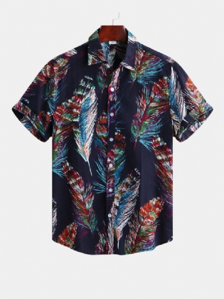 Mænd Farverige Fjer Printign Sommer Printede Hawaiianske Skjorter