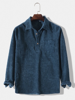 Mænd Fløjlstrøje Solid Pullover Halvknap Pocket Casual Skjorter
