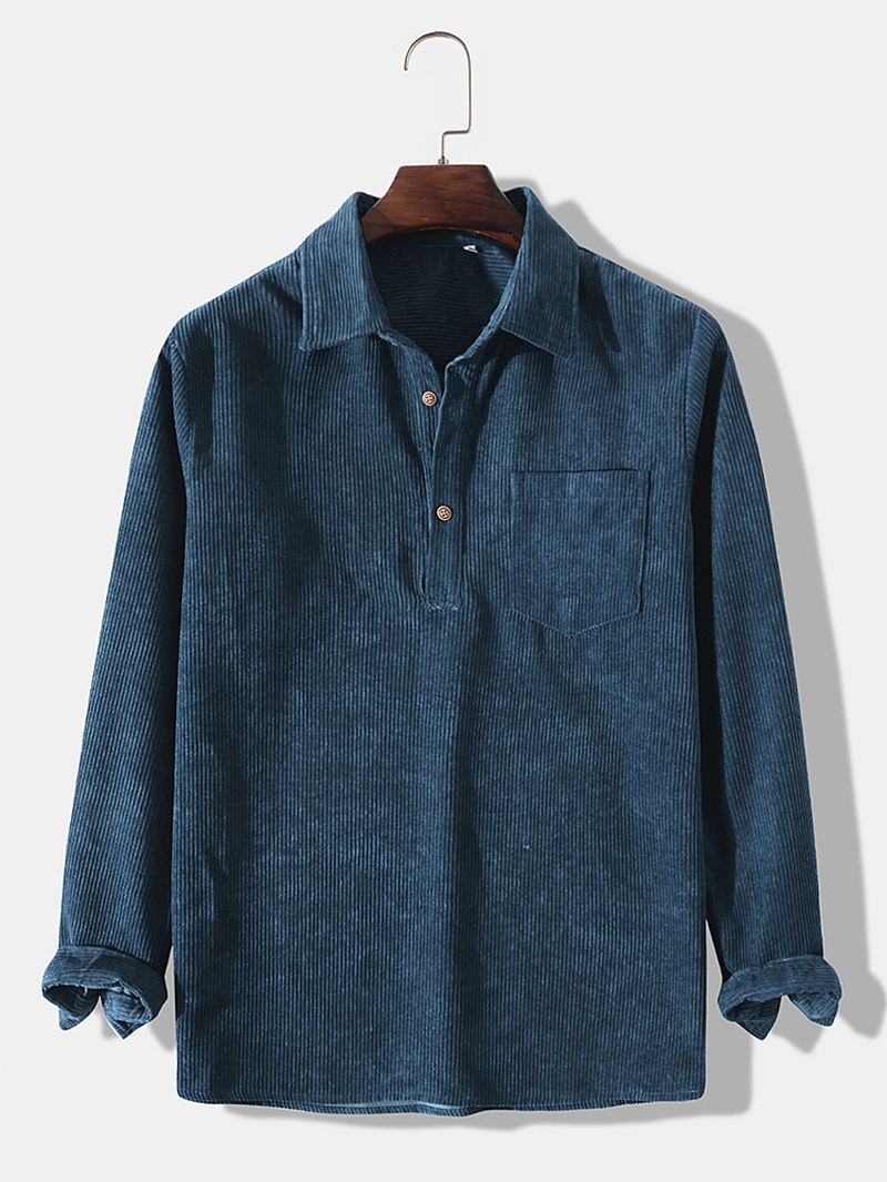 Mænd Fløjlstrøje Solid Pullover Halvknap Pocket Casual Skjorter