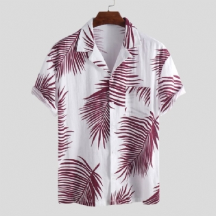 Mænd Palmeblade Trykt 100% Bomuld Hawaii Strandskjorter