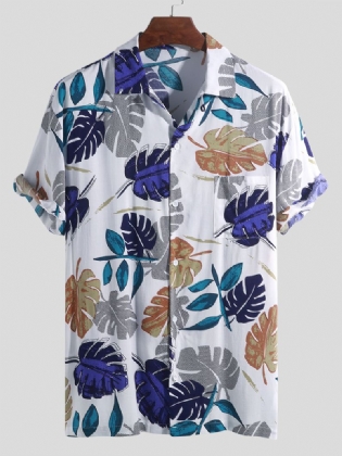Mænd Tropical Plants Printede Hawaii Strandskjorter