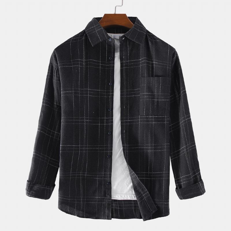 Plaid Mode Praktiske Pocket Langærmede Herre Casual Skjorter