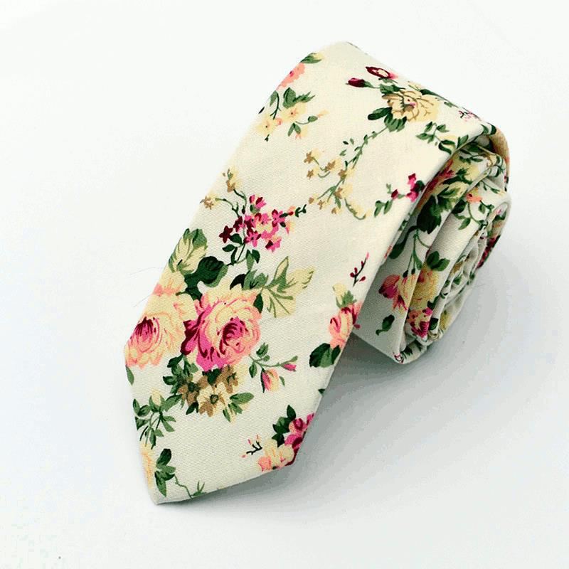 Herre Bryllup Bomuld Udskrivning Blomster Slips Suit Skinny Slips Grooms Necktie Til Mænd
