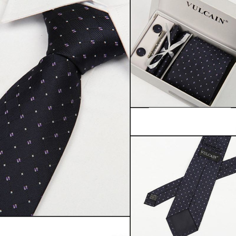 Herre Business Arrow Tie Sæt Tie Clips Manchetknapper Kerchief Gift Series