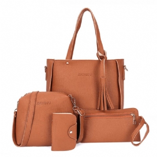 4 Stk Kvinder Pu Læder Håndtaske Kvast Fritid Crossbody Taske Solid Skuldertaske