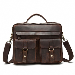 Ægte Læder Sling Briefcase Vintage Håndtaske Dual Use Messenger Bag Til Mænd