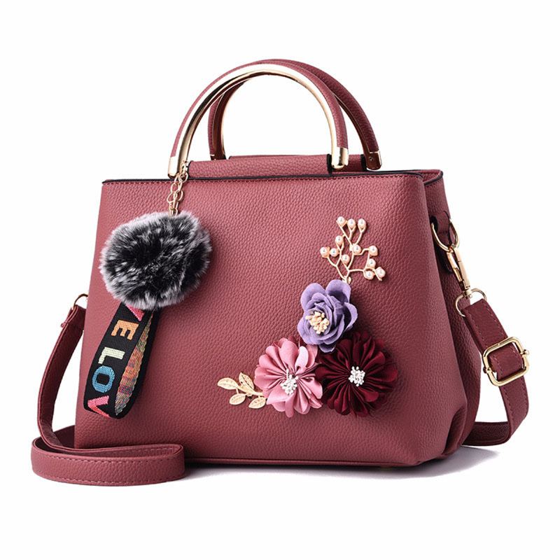 Damepunge Og Håndtaske Skuldertasker Dame Designer Top Handtag Satchel Tote Taske Med Bånd Og Blomsterdekoration
