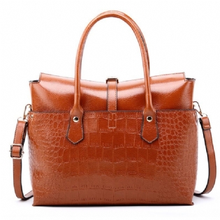 Kvindemode Retro Crocodile Handtaske Briefcase Skuldertaske