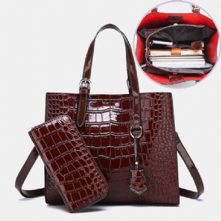 Kvinder 2 Stk Alligator Pu Multi-pocket Håndtaske Med Stor Kapacitet Crossbody Taske Tote