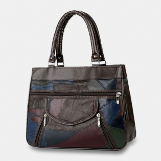 Kvinder Ægte Læder Patchwork Malet Mulepose Multi-lomme Håndtasker Med Stor Kapacitet Vintage Crossbody Tasker