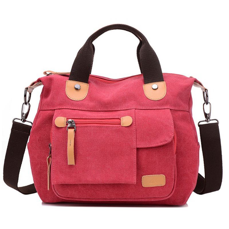 Kvinder Canvas Casual Stor Kapacitet Funktionel Multi Pocket Håndtaske Skuldertaske Crossbody Bag