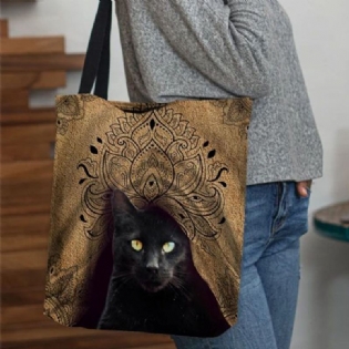 Kvinder Canvas Cute Black Kat Pattern Håndtaske Tote Skuldertaske
