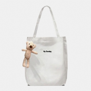 Kvinder Casual Canvas Vandtæt Håndtaske Bogstavmønster Indkøbstaske Magnetisk Snap Doll Accessories Tote Skuldertaske