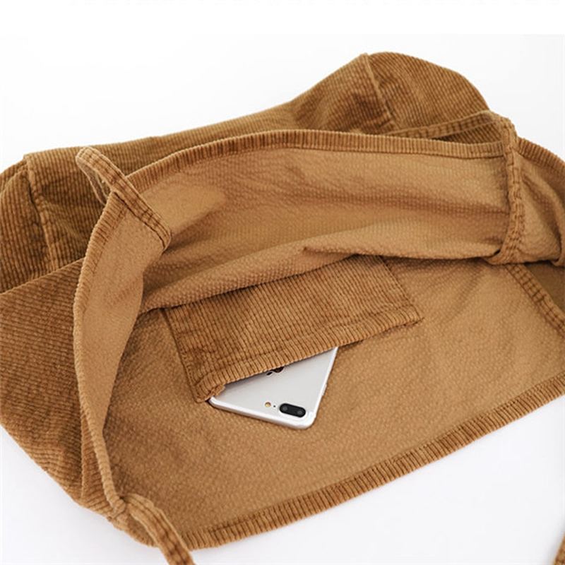 Kvinder Corduroy Vintage Stor-capacity Shopping Bag Skuldertaske Håndtaske