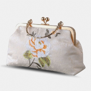 Kvinder Elegant Kinesisk Stil Blomstermønster Broderi Håndtaske Udsøgt Hardware Design Fin Tekstur Stof Cheongsam Clutch Taske