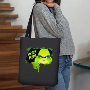 Kvinder Følte Sød Tegneserie Grønt Monster Mønster Skuldertaske Håndtaske Tote