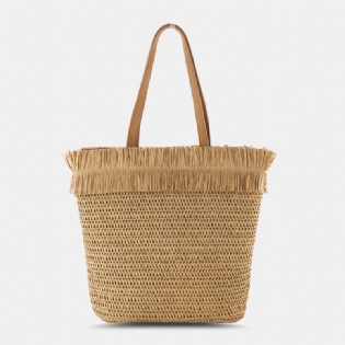 Kvinder Halm Stor Kapacitet Casual Retro Åndbar Beach Bag Håndtaske Skuldertaske