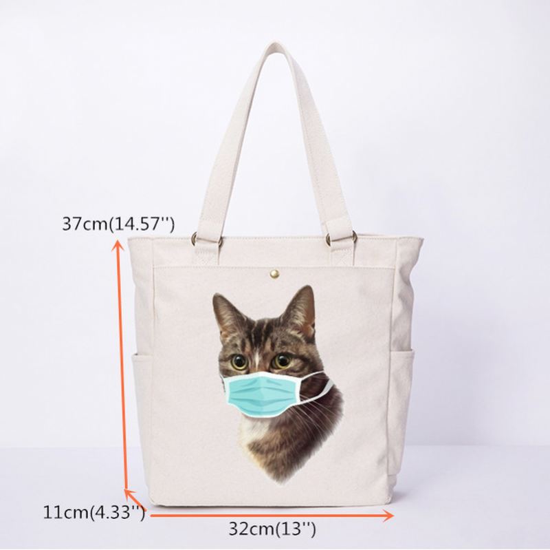 Kvinder Kat Pattern Mask Casual Canvas Skuldertaske