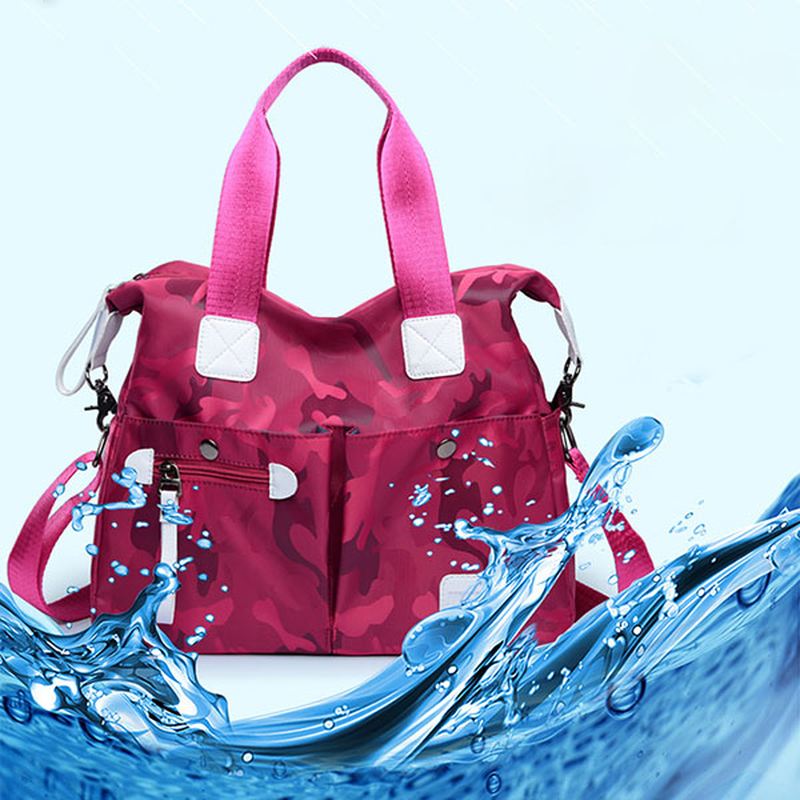 Kvinder Nylon Camouflage Tote Håndtasker Frontlommer Skuldertasker Crossbody Tasker