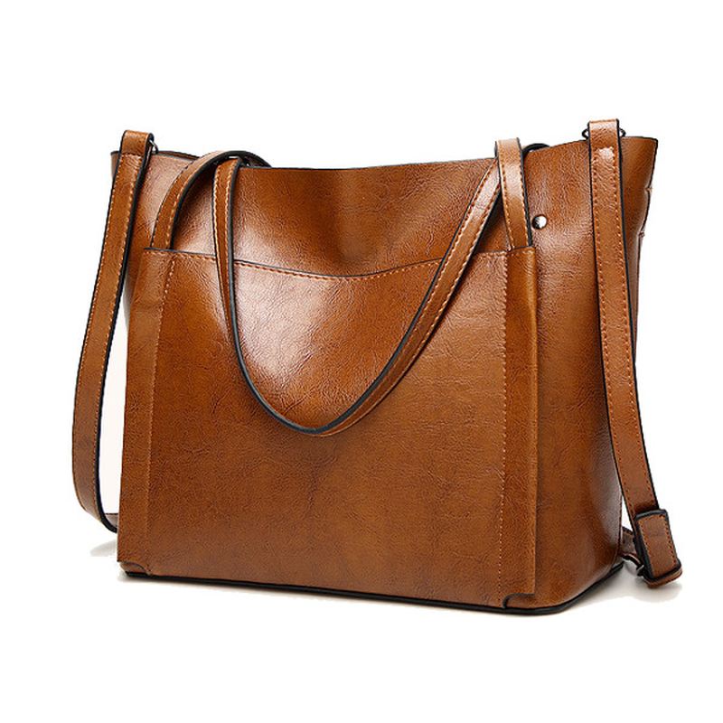 Kvinder Olie Læder Tote Håndtasker Vintage Skuldertasker Kapacitet Crossbody Tasker