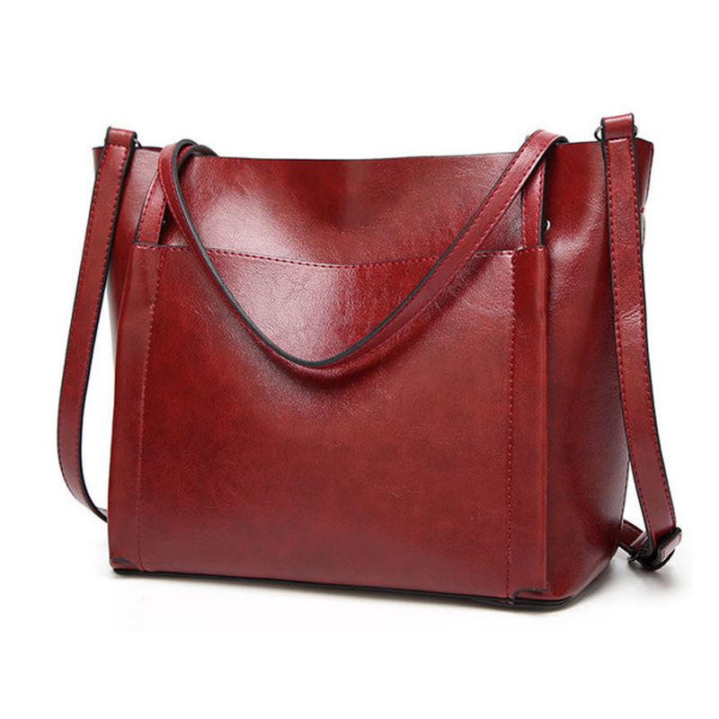 Kvinder Olie Læder Tote Håndtasker Vintage Skuldertasker Kapacitet Crossbody Tasker