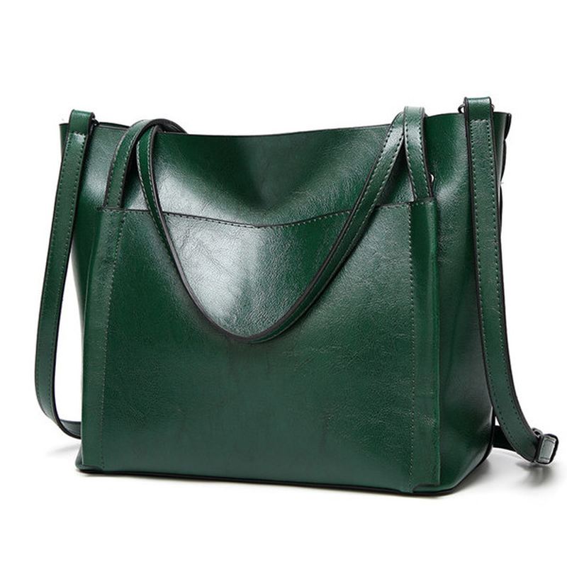 Kvinder Olie Læder Tote Håndtasker Vintage Skuldertasker Kapacitet Crossbody Tasker