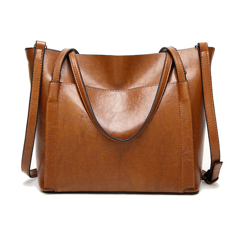Kvinder Olie Læder Tote Håndtasker Vintage Skuldertasker Kapacitet Crossbody Tasker