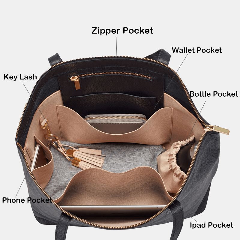 Kvinder Pu Læder Nøglering Multi-pocket Bærbar Taske Med Stor Kapacitet Briefcase Business Håndtaske