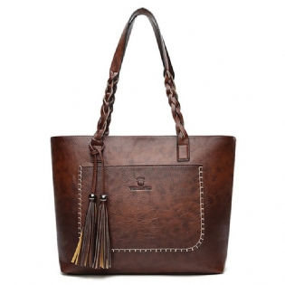 Kvinder Retro Imiteret Læder Tote Bag Hangbag