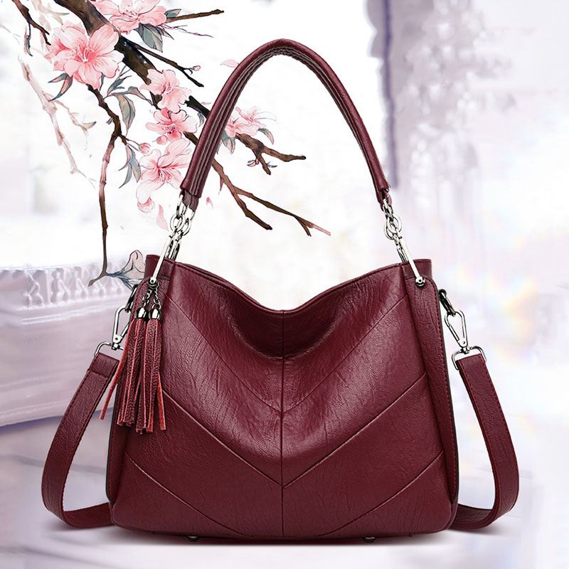 Kvinder Stor Kapacitet Solid Tassel Tote Bag Crossbody Bag Håndtaske