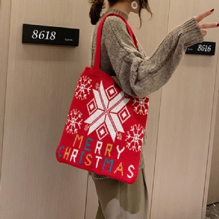 Kvinder Uld Juletræ Snefnug Brev Mønster Casual Festlig Håndtaske Tote Skuldertaske