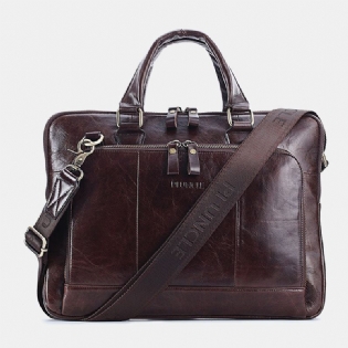 Mænd Ægte Læder Håndtaske Med Flere Lommer Lærertaske Retro Stor Kapacitet 14 Tommer Bærbar Taske Crossbody Skuldertasker